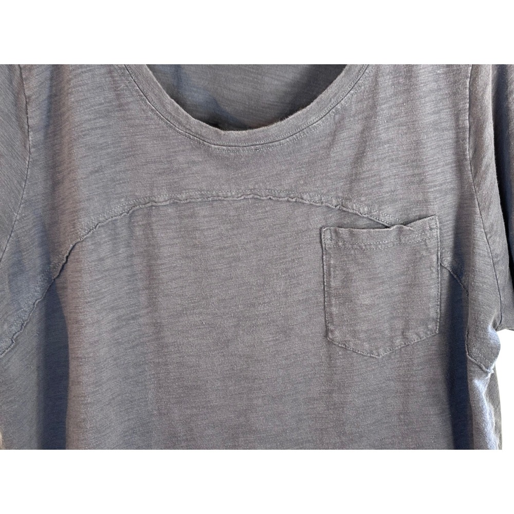 Cotton Bleu Womens XL Gray Slub Knit Mineral Wash Pocket Tee Pleated Back Fall - Picture 2 of 4